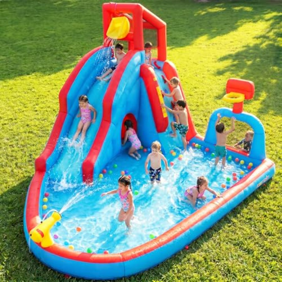 Kids Outdoor House With Slide - Nadmuchiwany park wodny z zjeżdżalnią i