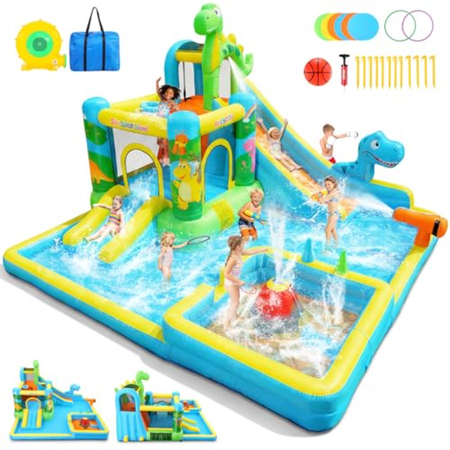 Kids Outdoor House With Slide - Nadmuchiwana zjeżdżalnia wodna na zewnątrz: dmuchany
