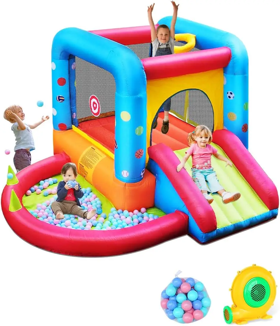 Kids Outdoor House With Slide - Nadmuchiwany zamek do skakania Step4Fun, zjeżdżalnia