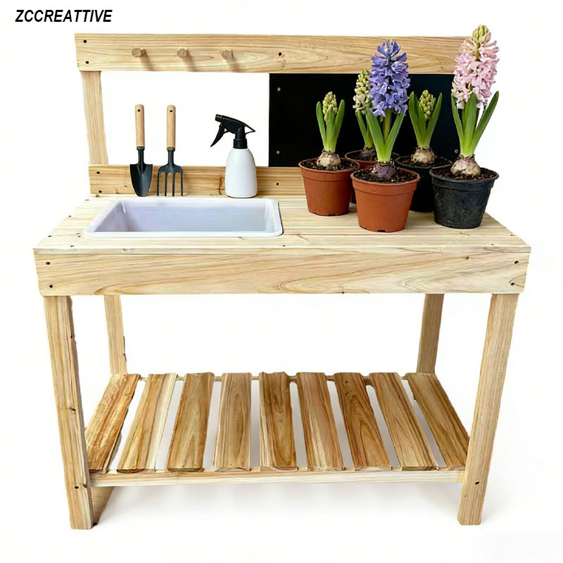 Kids Outdoor Mud Kitchen - ZCCREATTIVE Dziecięcy Drewniany Stół do Prac