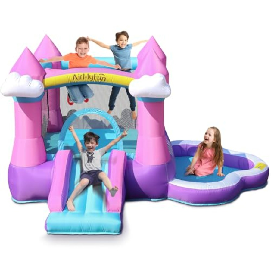 Kids Outdoor House With Slide - Różowy dmuchany trampolinowy domek dla dzieci