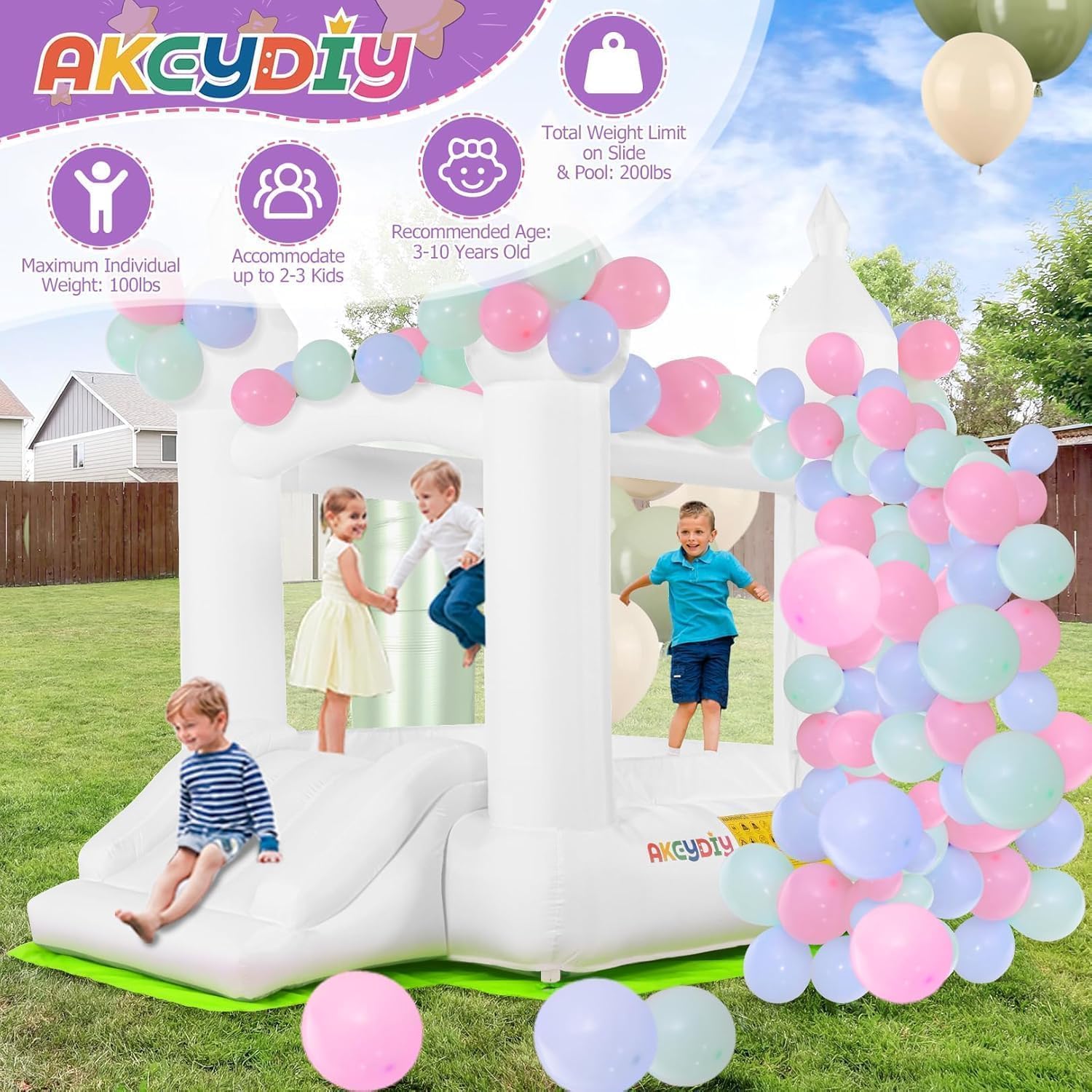 Biały dmuchany zamek do skakan – Kids Outdoor House With Slide recenzja i cena