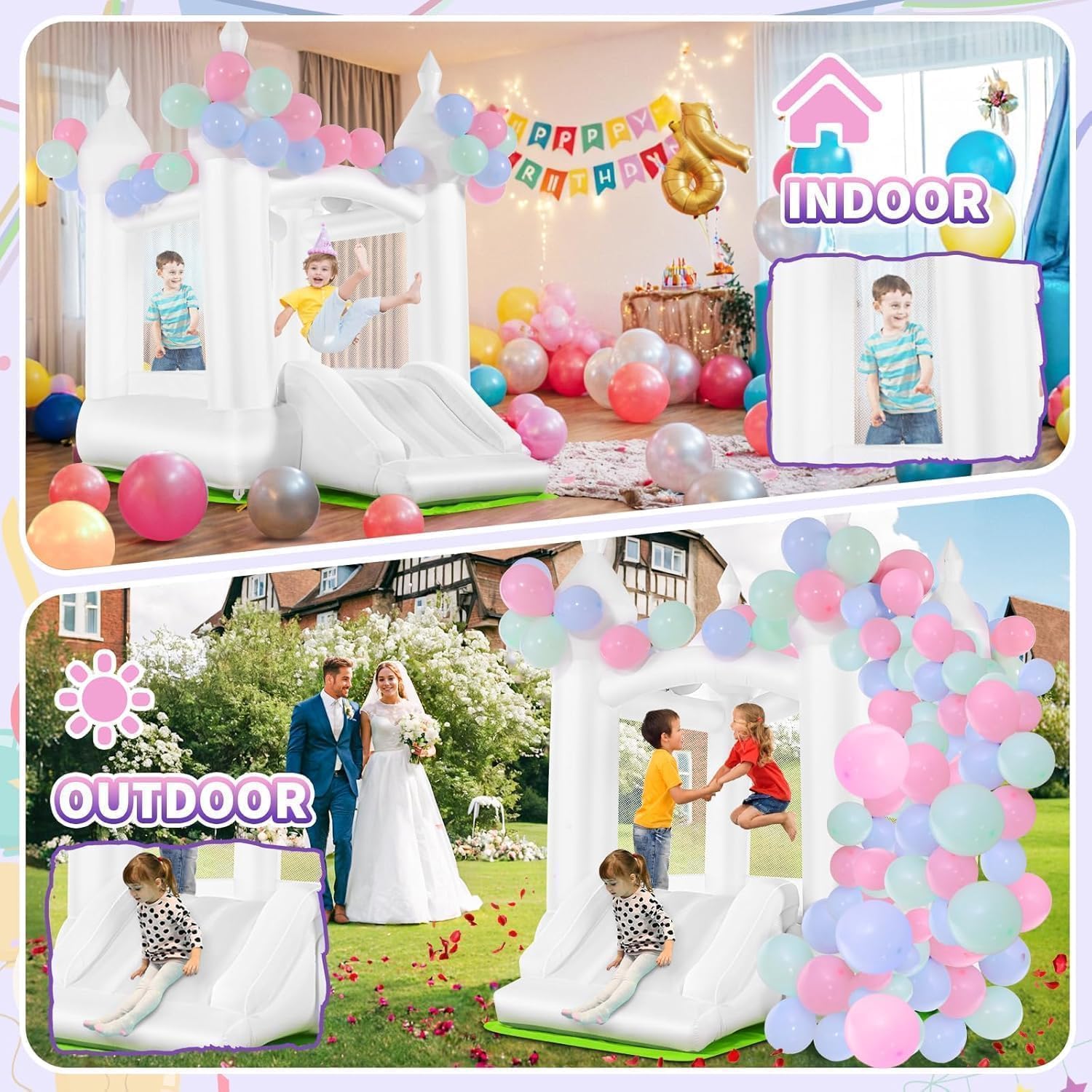 Biały dmuchany zamek do skakan – Kids Outdoor House With Slide recenzja i cena