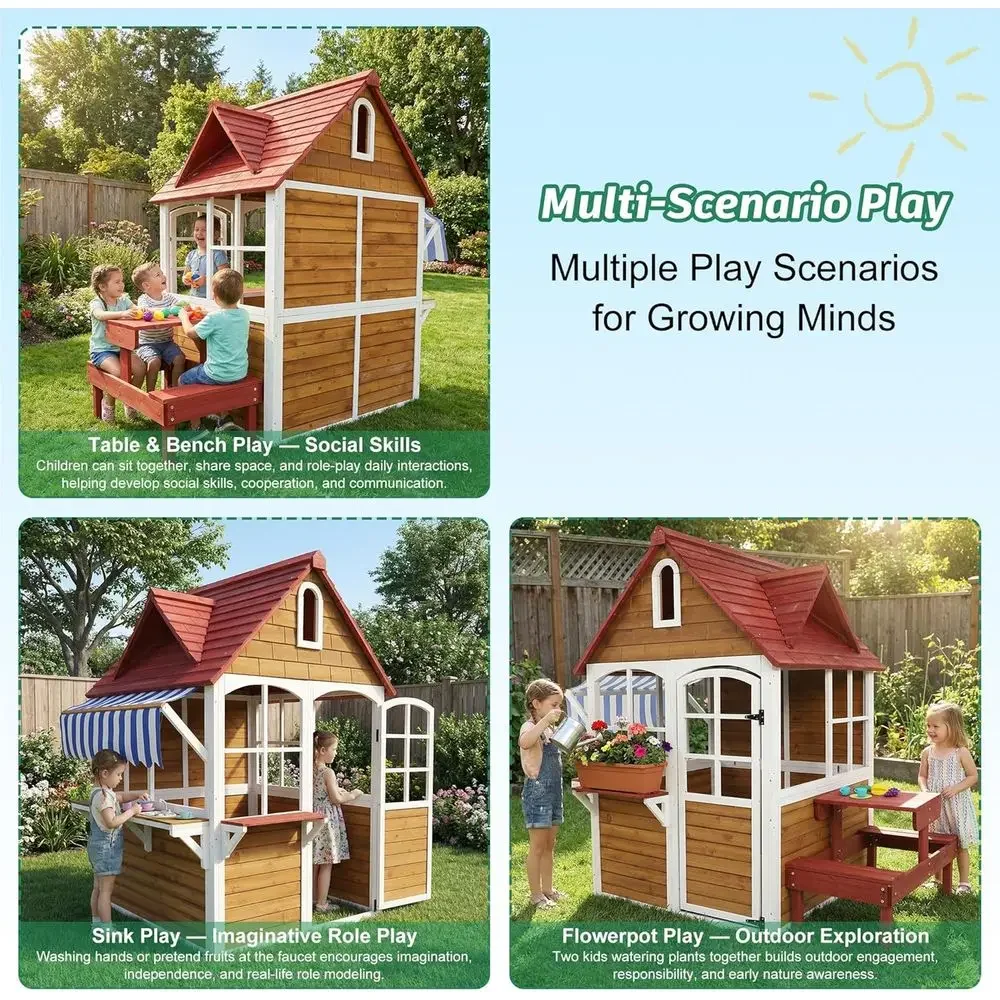 Duży, solidny drewniany domek  – Kids Outdoor Bench Table recenzja i cena
