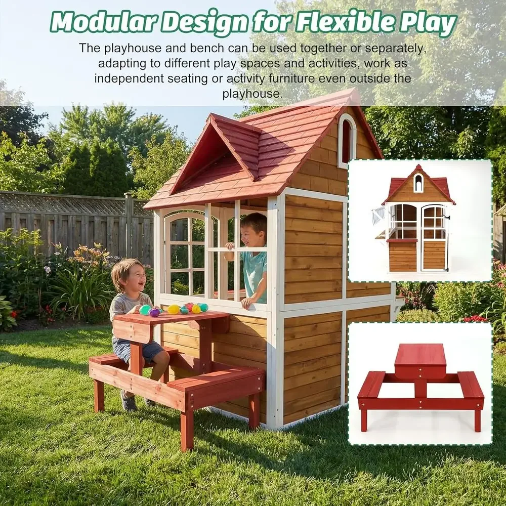 Duży, solidny drewniany domek  – Kids Outdoor Bench Table recenzja i cena