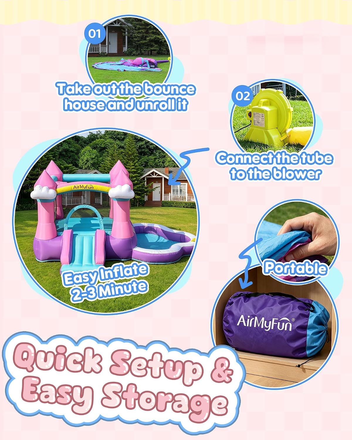 Różowy dmuchany zamek do skaka – Kids Outdoor House With Slide recenzja i cena