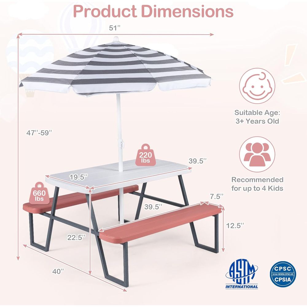 Stół piknikowy dla dzieci, zes – Kids Outdoor Bench Table recenzja i cena